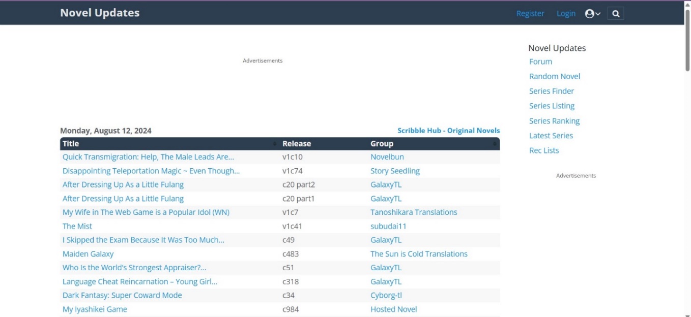 novel updates user interface