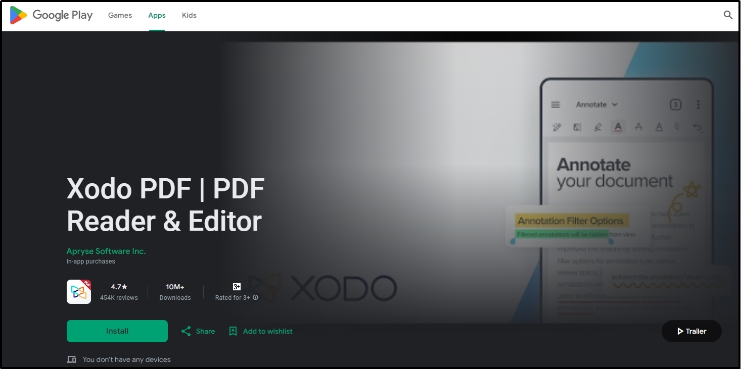 xodo pdf reader application for android users