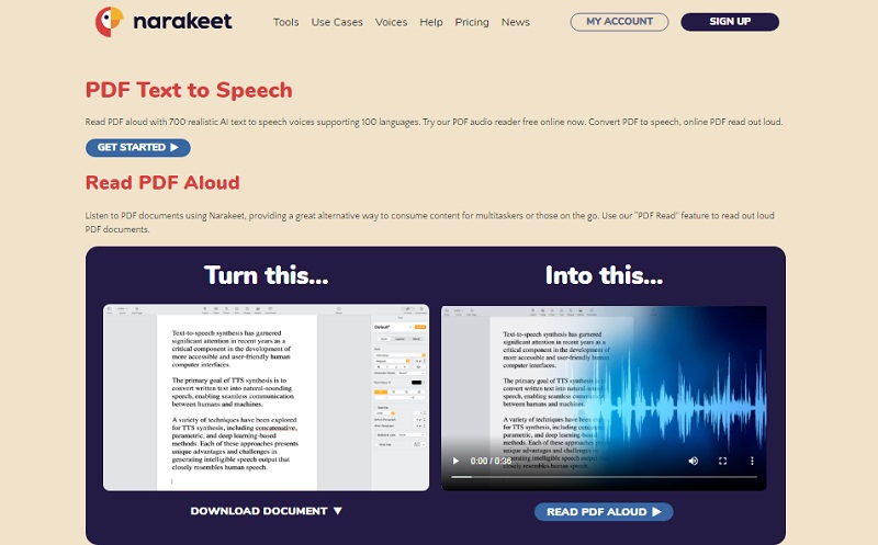 convert pdf to audio with narakeet