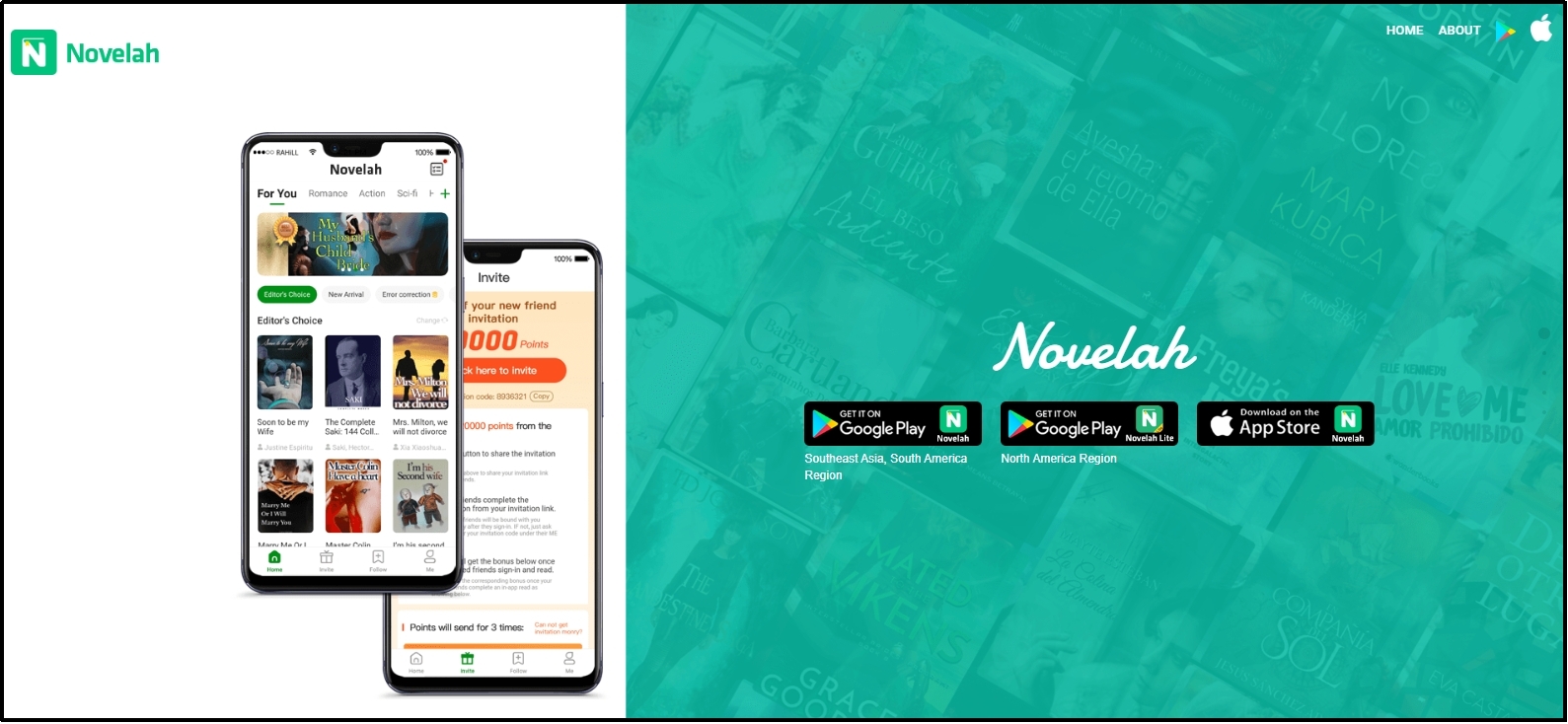 novelah website homepage interface