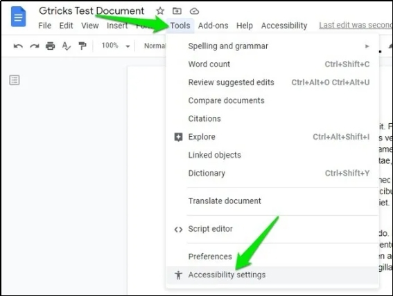 accessibility settings google docs