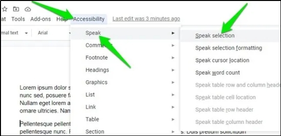 speak option in google docs