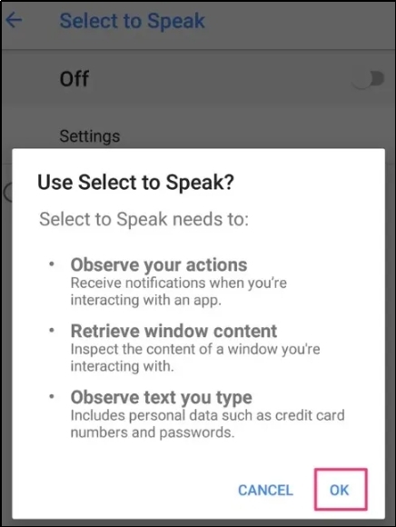 speaking settings in android mobile