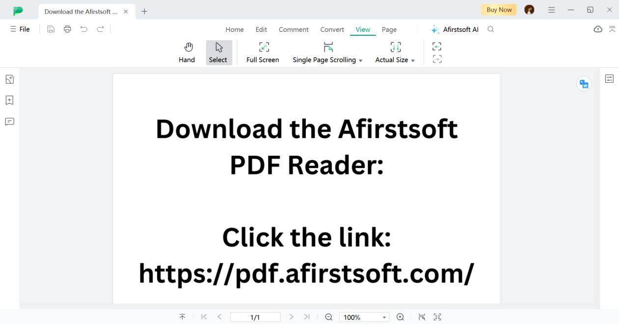 afirstsoft pdf reader view actual size