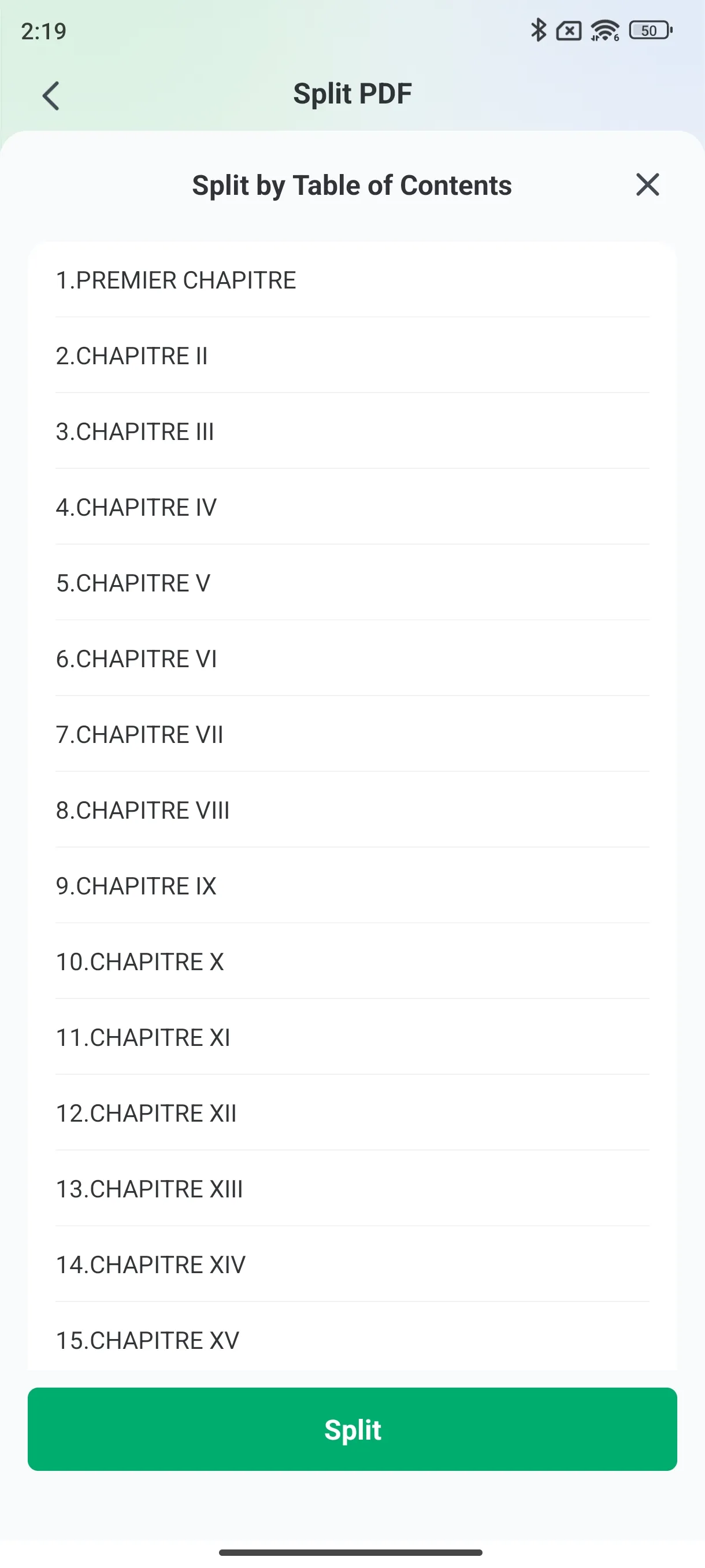 table of content