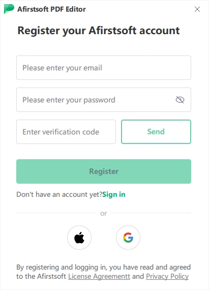 register afirstsoft pdf editor account